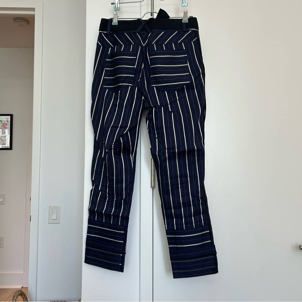 Derek Lam 10 Crosby Blue Striped Trousers with Waist Tie and Cuffed Ankle - Picture 3 of 8